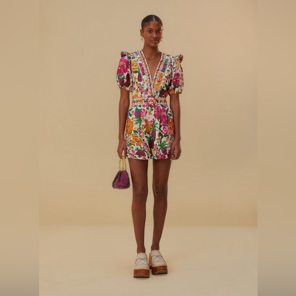 Farm Rio Off-White Flowerful Sketch Romper - Picture 4 of 11